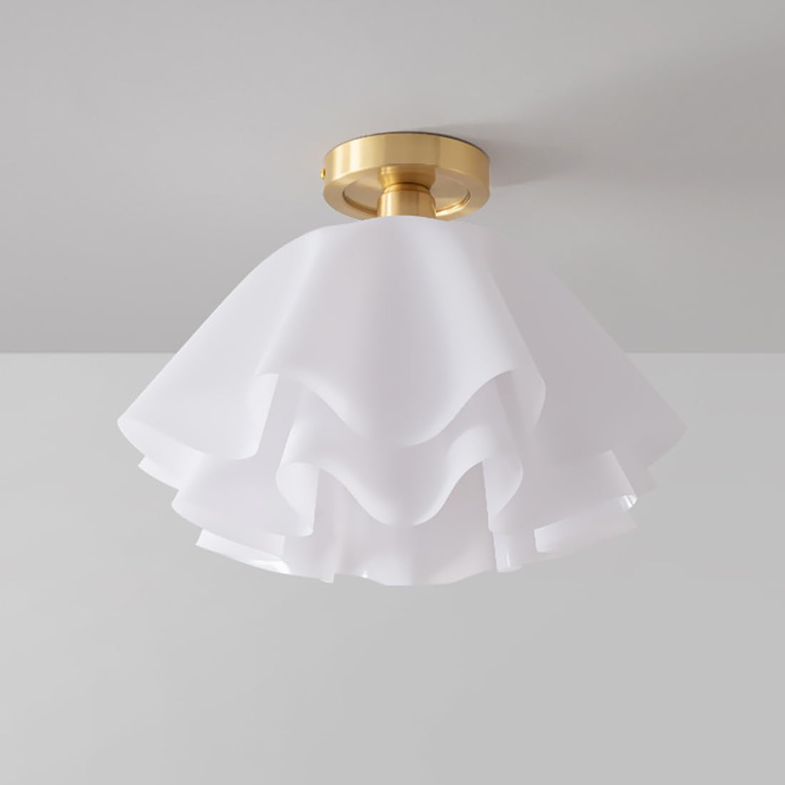 Camélia Folded Ruffle Ceiling Light – Gold Flush Mount in Sculpted Fabric Form