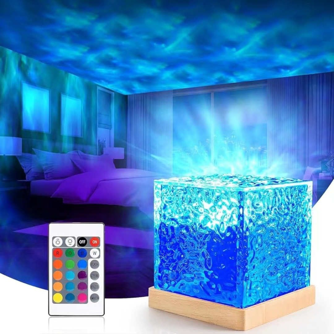 Aurélis Projection Cube – Rotating LED Lamp with Water Glow Effect & 16 Color Modes