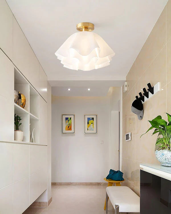 Camélia Folded Ruffle Ceiling Light – Gold Flush Mount in Sculpted Fabric Form