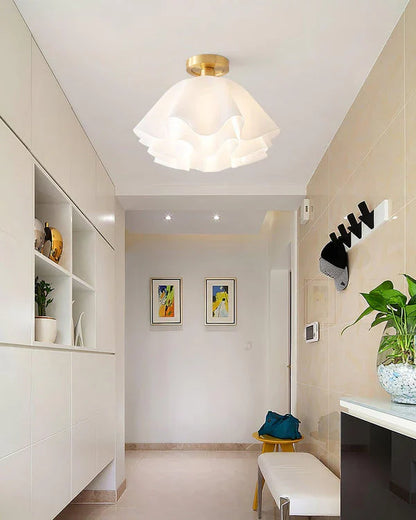 Camélia Folded Ruffle Ceiling Light – Gold Flush Mount in Sculpted Fabric Form