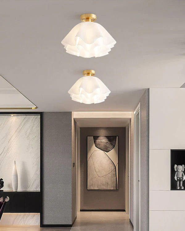 Camélia Folded Ruffle Ceiling Light – Gold Flush Mount in Sculpted Fabric Form