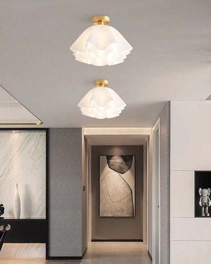 Camélia Folded Ruffle Ceiling Light – Gold Flush Mount in Sculpted Fabric Form
