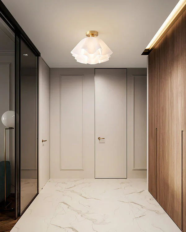 Camélia Folded Ruffle Ceiling Light – Gold Flush Mount in Sculpted Fabric Form