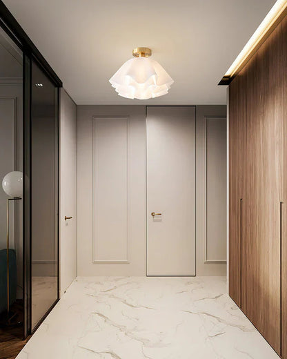 Camélia Folded Ruffle Ceiling Light – Gold Flush Mount in Sculpted Fabric Form