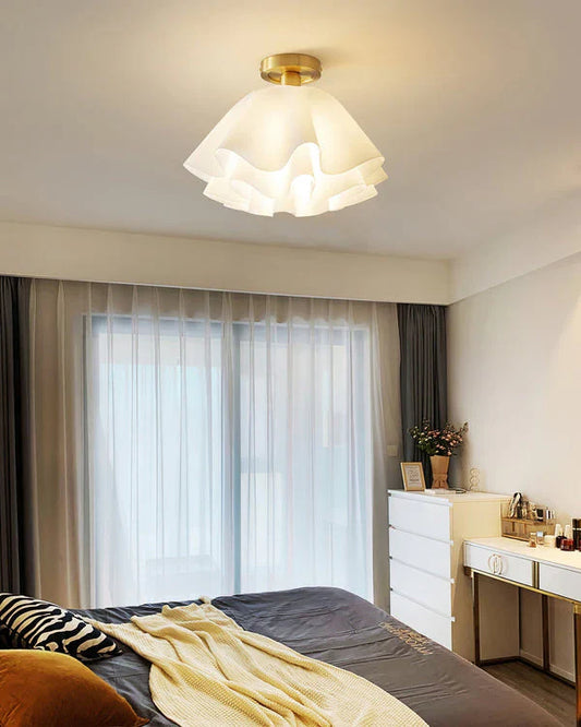 Camélia Folded Ruffle Ceiling Light – Gold Flush Mount in Sculpted Fabric Form