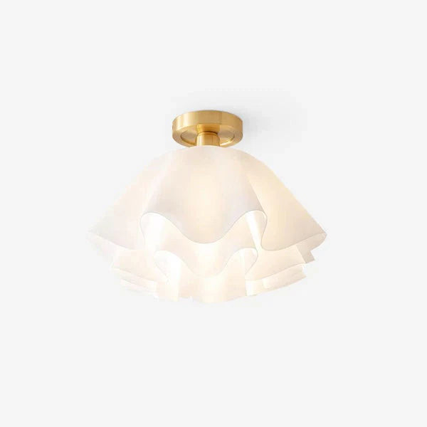 Camélia Folded Ruffle Ceiling Light – Gold Flush Mount in Sculpted Fabric Form