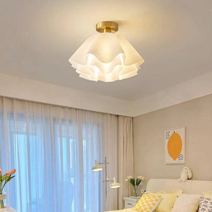 Camélia Folded Ruffle Ceiling Light – Gold Flush Mount in Sculpted Fabric Form