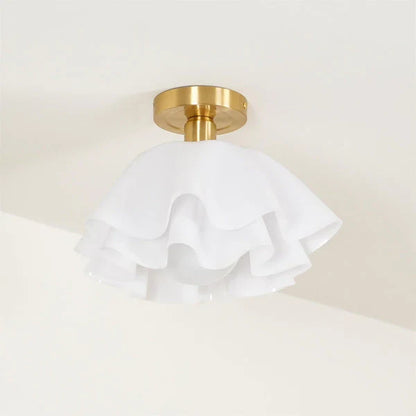 Camélia Folded Ruffle Ceiling Light – Gold Flush Mount in Sculpted Fabric Form