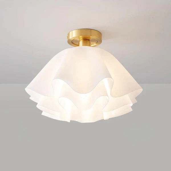 Camélia Folded Ruffle Ceiling Light – Gold Flush Mount in Sculpted Fabric Form