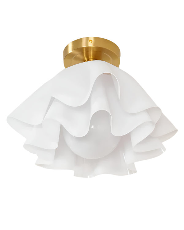 Camélia Folded Ruffle Ceiling Light – Gold Flush Mount in Sculpted Fabric Form