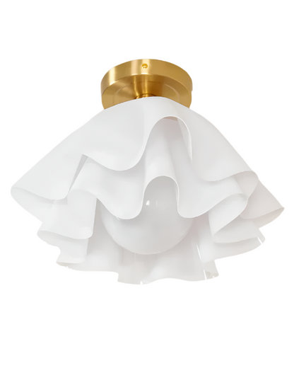 Camélia Folded Ruffle Ceiling Light – Gold Flush Mount in Sculpted Fabric Form