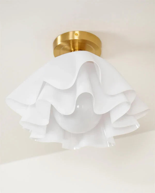 Camélia Folded Ruffle Ceiling Light – Gold Flush Mount in Sculpted Fabric Form