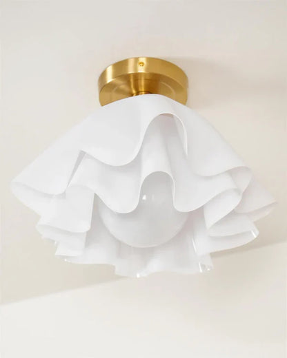 Camélia Folded Ruffle Ceiling Light – Gold Flush Mount in Sculpted Fabric Form