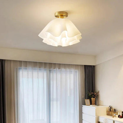 Camélia Folded Ruffle Ceiling Light – Gold Flush Mount in Sculpted Fabric Form