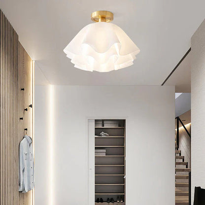 Camélia Folded Ruffle Ceiling Light – Gold Flush Mount in Sculpted Fabric Form